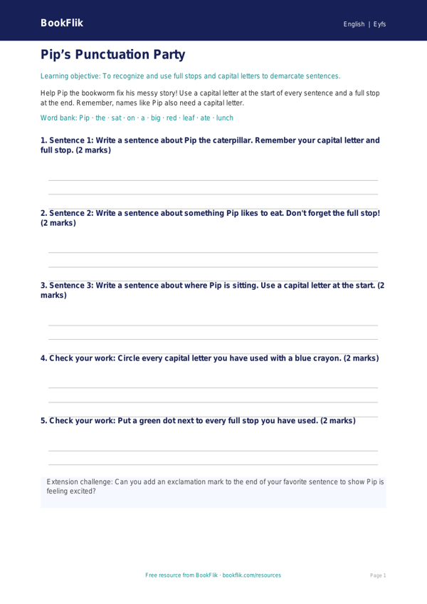 Free Punctuation Template | Pre-K | ELA | BookFlik worksheet preview — English Punctuation
