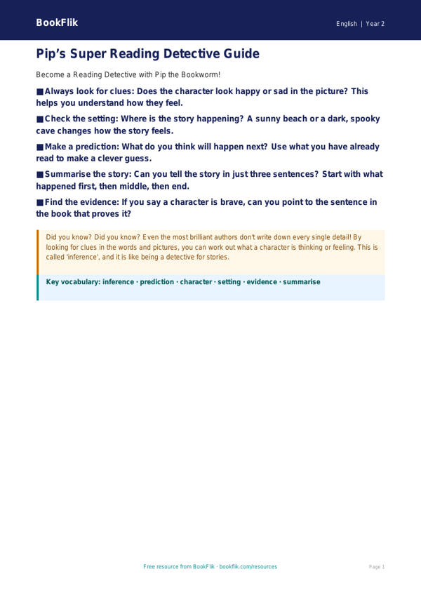 Free Reading Comprehension Poster | Grade 1 | ELA | BookFlik worksheet preview — English Reading Comprehension