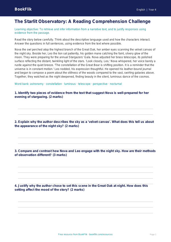 Free Reading Comprehension Track Sheet | Grade 3 | ELA | BookFlik worksheet preview — English Reading Comprehension