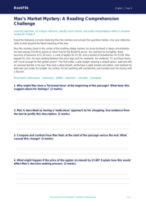 ELA reading comprehension worksheet grade 3 greater depth