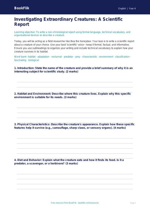 ELA report writing template grade 3 greater depth worksheet preview — English Report Writing