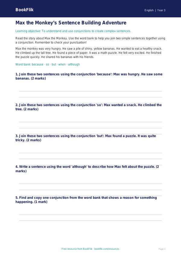 Free Sentence Structure Track Sheet | Grade 2 | ELA | BookFlik worksheet preview — English Sentence Structure