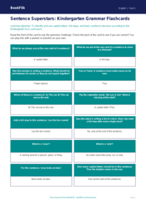 Free Sentence Structure Flashcards | Kindergarten | ELA | BookFlik