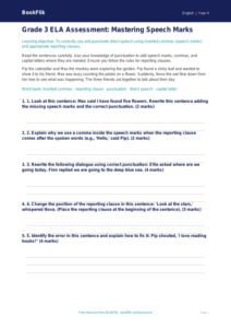 Free Speech Marks Assessment | Grade 3 | ELA | BookFlik