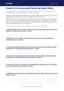 Free Speech Marks Assessment | Grade 4 | ELA | BookFlik