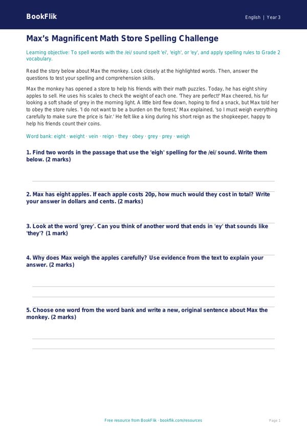 Free Spelling Track Sheet | Grade 2 | ELA | BookFlik worksheet preview — English Spelling