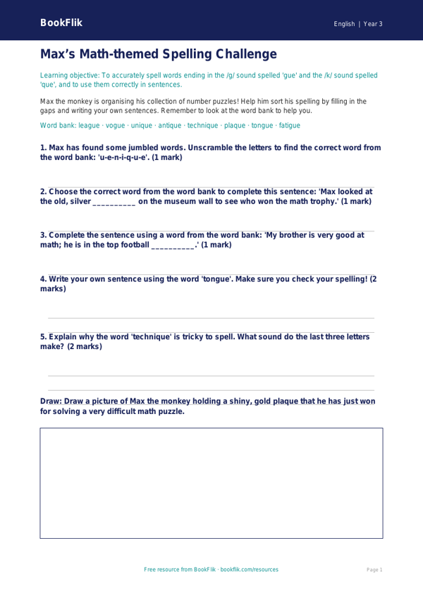 Free Spelling Worksheet | Grade 2 | ELA | BookFlik worksheet preview — English Spelling