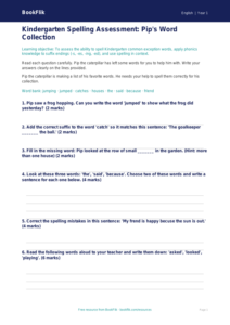 Free Spelling Assessment | Kindergarten | ELA | BookFlik