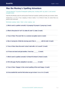 Free Spelling Quiz | Kindergarten | ELA | BookFlik