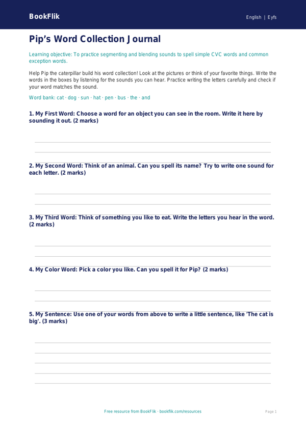 Free Spelling Template | Pre-K | ELA | BookFlik worksheet preview — English Spelling
