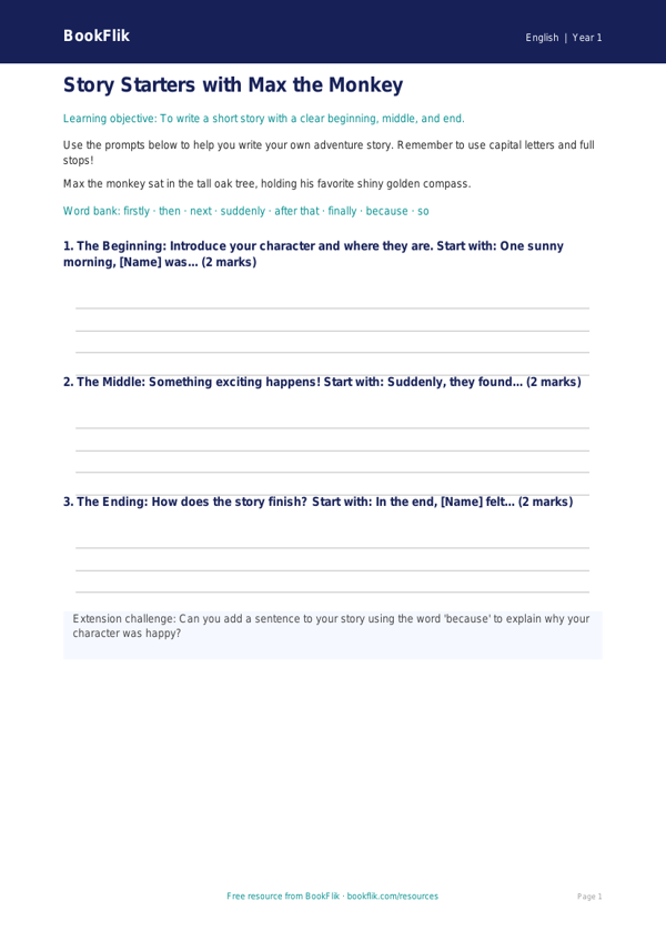 Free Stories Writing Frame | Kindergarten | ELA | BookFlik worksheet preview — English Stories