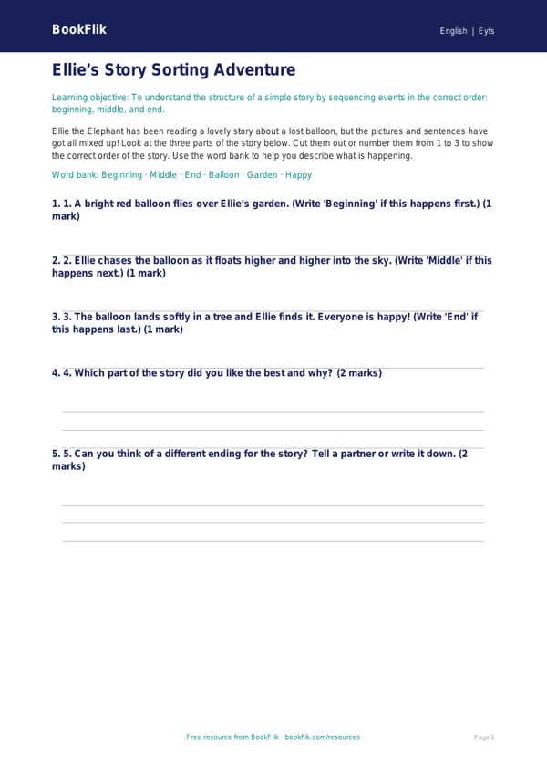 Free Stories Activity Sheet | Pre-K | ELA | BookFlik worksheet preview — English Stories