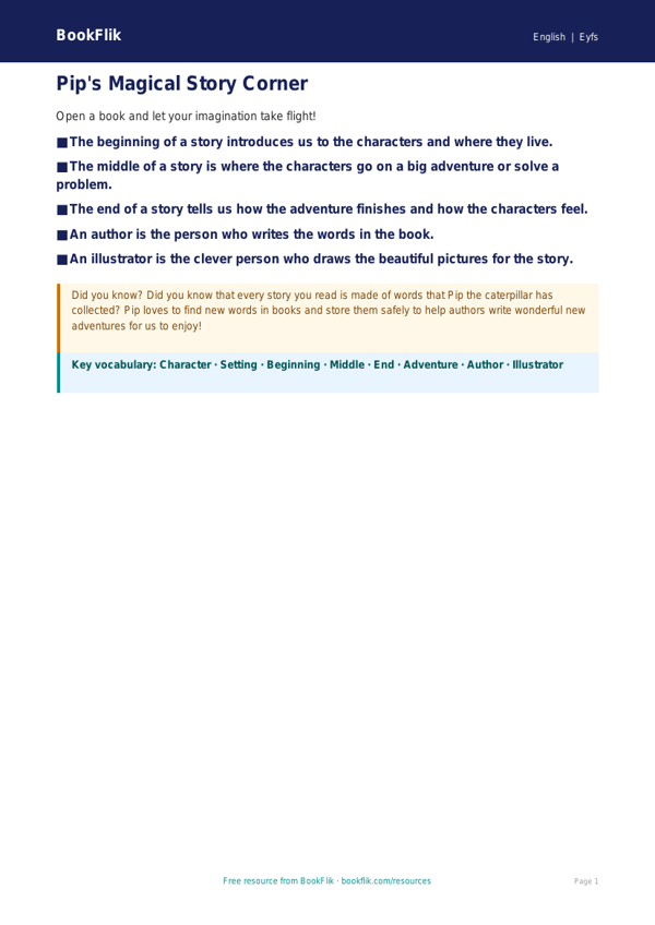 Free Stories Poster | Pre-K | ELA | BookFlik worksheet preview — English Stories
