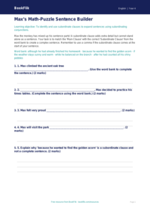 Free Subordinate Clauses Activity Sheet | Grade 3 | ELA | BookFlik