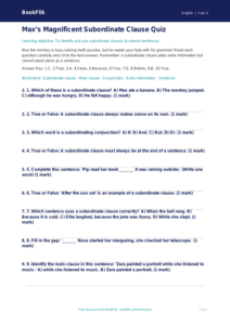 ELA subordinate clauses quiz grade 3 core