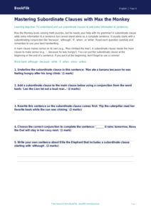 Free Subordinate Clauses Worksheet | Grade 3 | ELA | BookFlik