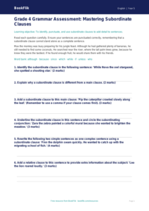 Free Subordinate Clauses Assessment | Grade 4 | ELA | BookFlik