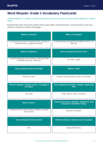 Free Vocabulary Flashcards | Grade 1 | ELA | BookFlik