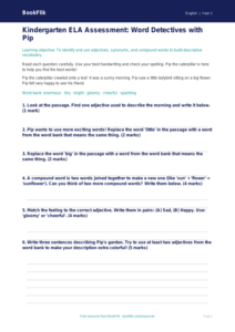 Free Vocabulary Assessment | Kindergarten | ELA | BookFlik