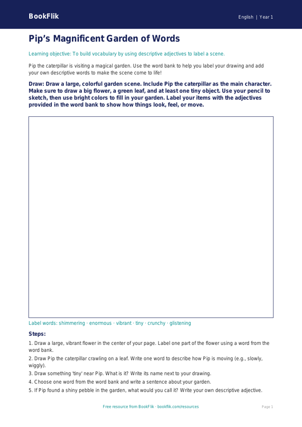 Free Vocabulary Drawing Sheet | Kindergarten | ELA | BookFlik worksheet preview — English Vocabulary