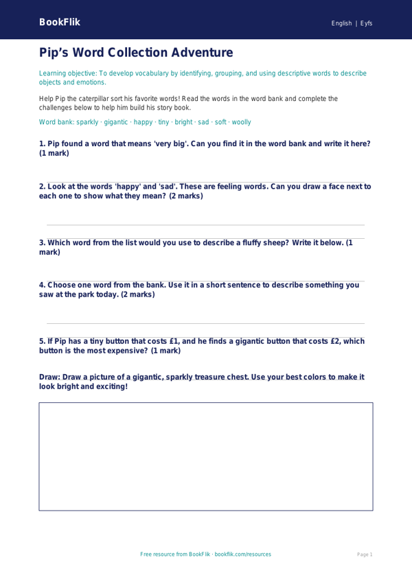 Free Vocabulary Worksheet | Pre-K | ELA | BookFlik worksheet preview — English Vocabulary
