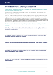 ELA world book day assessment grade 3 greater depth