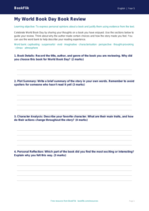 World Book Day Activity Worksheet | Grade 4 ELA | BookFlik
