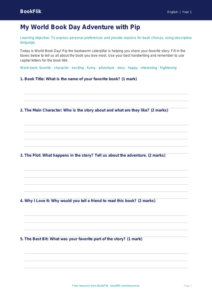 Free World Book Day Template | Kindergarten | ELA | BookFlik