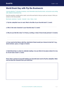 Free World Book Day Worksheet | Pre-K | ELA | BookFlik