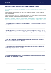 French Animals Assessment | Grade 3 | Greater Depth | BookFlik