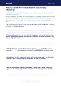 Animals Worksheet Grade 3 Free | French Language | BookFlik