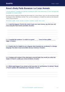 Free French Body Parts Activity Sheet | Grade 3 | BookFlik