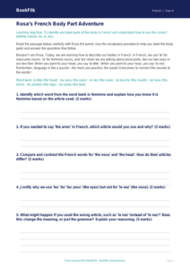 Free French Body Parts Track Sheet | Grade 3 | BookFlik