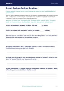 French Clothes Activity Sheet | Grade 3 | Greater Depth | BookFlik