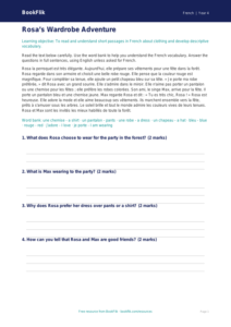 French Clothes Comprehension | Grade 3 | Greater Depth | BookFlik