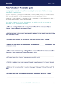 French Clothes Quiz for Grade 3 | Free Printable | BookFlik