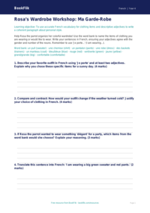 French Clothes Vocabulary Worksheet | Grade 3 | BookFlik