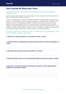 French Clothes Comprehension Worksheet | Grade 4 | BookFlik