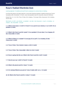 French Clothes Quiz for Grade 4 | Free Printable | BookFlik