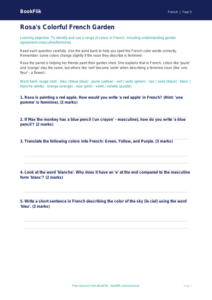 French Colors Worksheet for Grade 4 | Free Printable | BookFlik