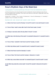 Days of the Week Quiz Grade 3 French | Free Printable | BookFlik