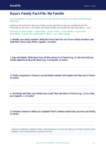 French Family Vocabulary Worksheet | Grade 4 | BookFlik