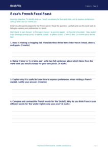 French Food Vocabulary Worksheet | Grade 3 | BookFlik