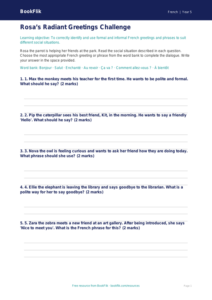 Free French Greetings Activity Sheet | Grade 4 | BookFlik
