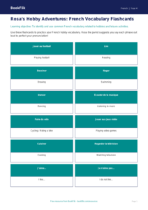 French Hobbies Flashcards for Grade 3 | Free Printable | BookFlik