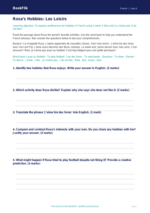 Free Hobbies Track Sheet | Grade 3 | French | BookFlik