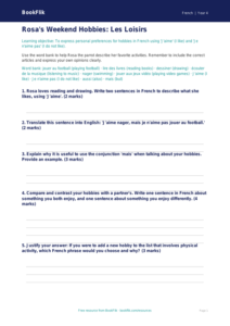 Free Hobbies Worksheet | Grade 3 | French | BookFlik