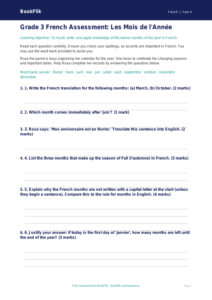Free Months Of The Year Assessment | Grade 3 | French | BookFlik
