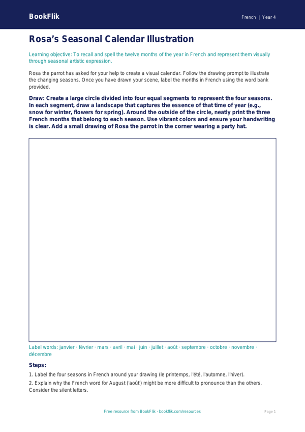 Free Months Of The Year Drawing Sheet | Grade 3 | French | BookFlik worksheet preview — French Months Of The Year