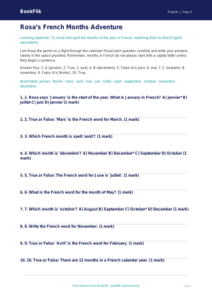 Free Months Of The Year Quiz | Grade 3 | French | BookFlik